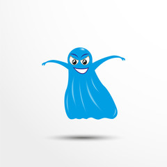 Blue cheerful ghost. Vector illustration of an animated style.