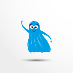 Blue cheerful ghost. Vector illustration of an animated style.