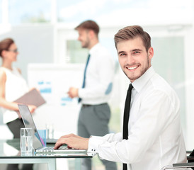 Fototapeta premium Successful business presentation of a man at the office