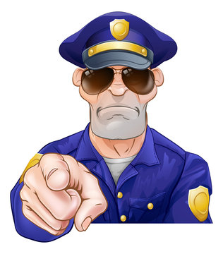 Cartoon Police Man Pointing