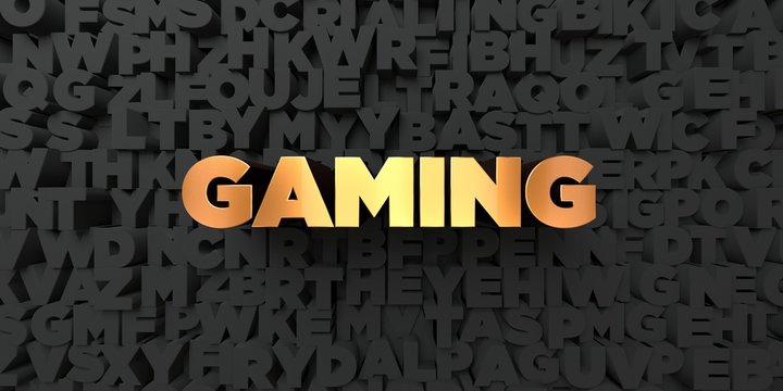 Gaming - Gold text on black background - 3D rendered royalty free stock picture. This image can be used for an online website banner ad or a print postcard.