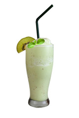 Glass of fresh healthy kiwi smoothie. Isolated on white with work paths.