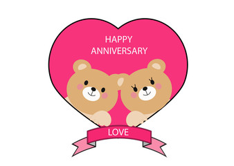 
happy anniversary message with bear couple vector