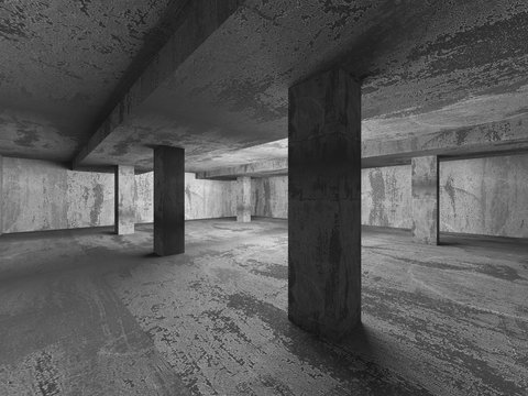 Empty dark concrete room interior. Architecture urban background