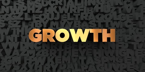 Growth - Gold text on black background - 3D rendered royalty free stock picture. This image can be used for an online website banner ad or a print postcard.