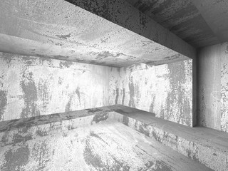 Empty Concrete Room Interior. Dark Architecture Background