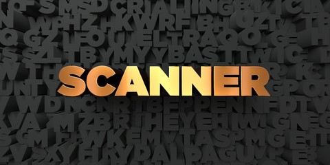 Scanner - Gold text on black background - 3D rendered royalty free stock picture. This image can be used for an online website banner ad or a print postcard.