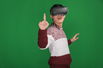 Man wearing virtual reality headset.