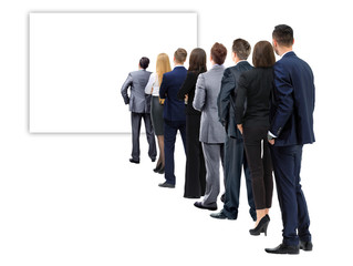 Back view of a Group of business team. Isolated on white background.