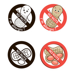 Nuts Free. Symbol Set With Text "No Nuts - I`m Allergic. Vector Illustrations On A White Background. Nuts Free Desserts. Food Allergy.
