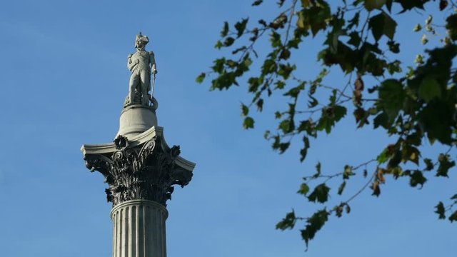 Statue of Admiral Nelson at the top of his column in Trafalgar Square.