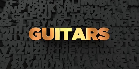 Guitars - Gold text on black background - 3D rendered royalty free stock picture. This image can be used for an online website banner ad or a print postcard.