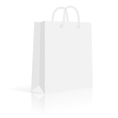 Blank paper shopping bag with rope handles. Vector, isolated