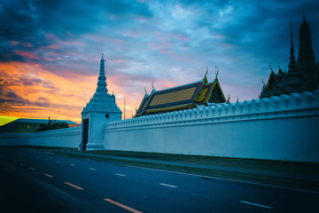 Grand palace and Wat phra keaw at sunset bangkok in Thailand