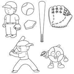 vector set of baseball player and baseball equipment