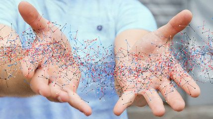 Man holding DNA structure in his hand