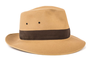 Adventure concept. Fedora hat isolated on white
