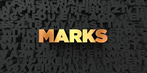 Marks - Gold text on black background - 3D rendered royalty free stock picture. This image can be used for an online website banner ad or a print postcard.
