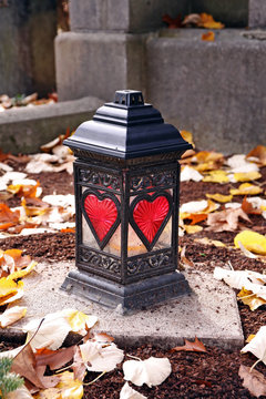 grave lantern with hearts