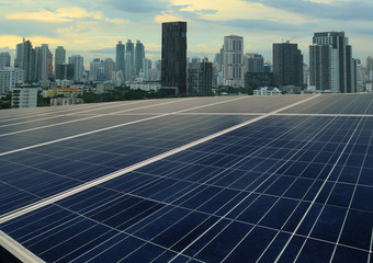 Solar Panel and Cityscape