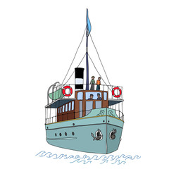 A small passenger ship (steamer). Color vector illustration on white background.