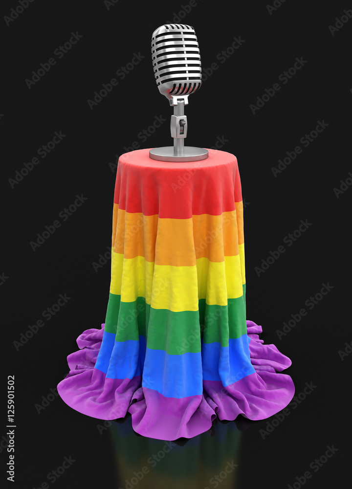 Poster microphone on color table. image with clipping path