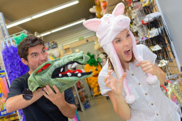 fooling around at the party shop