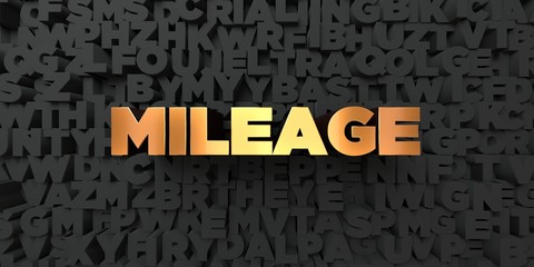 Mileage - Gold text on black background - 3D rendered royalty free stock picture. This image can be used for an online website banner ad or a print postcard.