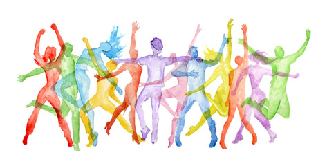Watercolor dance set on white background. Dance poses. Healthy lifestyle, getting energy.