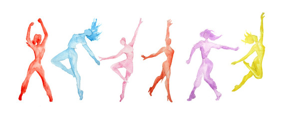 Watercolor dance set on white background. Dance poses. Healthy lifestyle, getting energy. © inspiring.team
