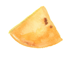 Isolated watercolor cheese on white background. Tasty and healthy snack. Dairy gourmet food.