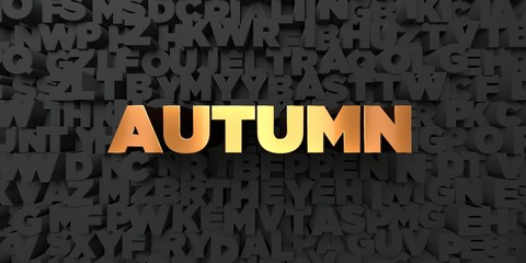 Autumn - Gold text on black background - 3D rendered royalty free stock picture. This image can be used for an online website banner ad or a print postcard.