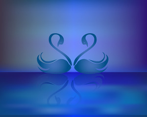 Two swans under moonlight