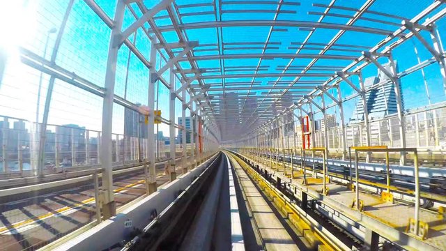 Time lapse from the Yurikamome, an automated guideway transit service operating along Tokyo Bay in Tokyo, Japan.