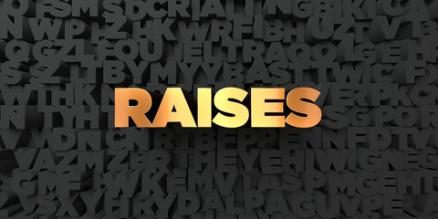 Raises - Gold text on black background - 3D rendered royalty free stock picture. This image can be used for an online website banner ad or a print postcard.