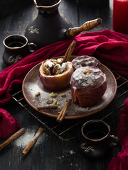baked apple with cinnamon and coffee