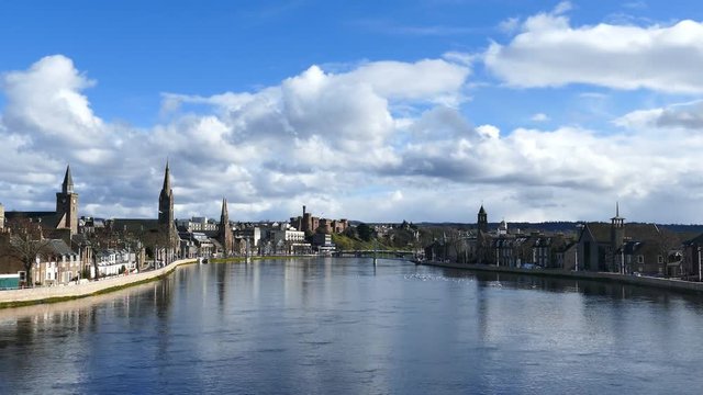 4K video of beautiful Inverness cityscape with river view at Highland, Scotland