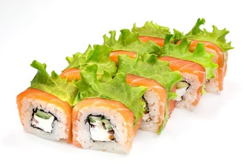 Japanese seafood sushi , roll on a white, isolated