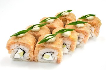 Japanese seafood sushi , roll on a white, isolated