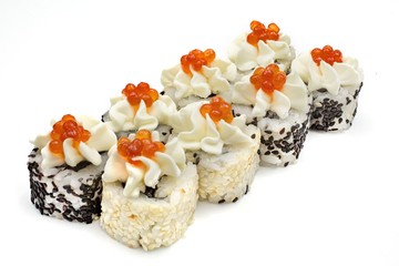 Japanese seafood sushi , roll on a white, isolated