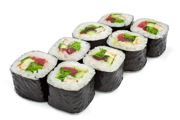 Japanese seafood sushi , roll on a white, isolated