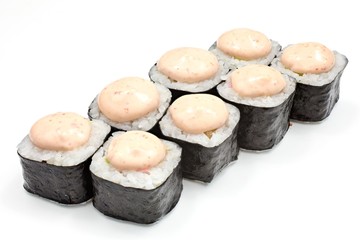 Japanese seafood sushi , roll on a white, isolated