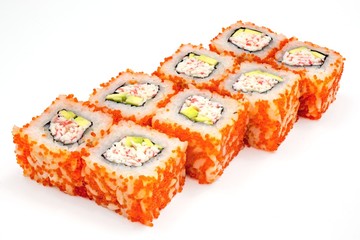 Japanese seafood sushi , roll on a white, isolated