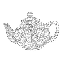 Teapot adult coloring page in zentangle style
