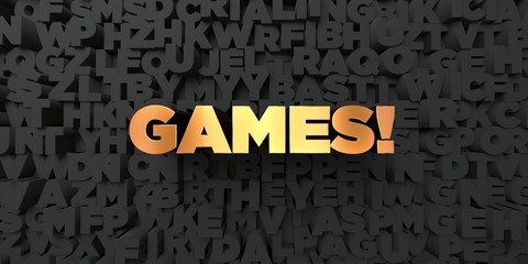 Games! - Gold text on black background - 3D rendered royalty free stock picture. This image can be used for an online website banner ad or a print postcard.