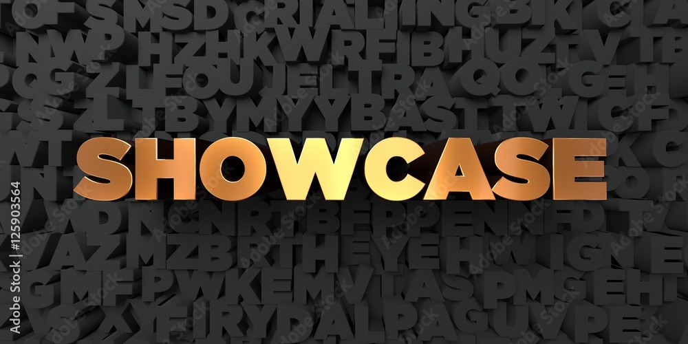 Fototapete showcase - gold text on black background - 3d rendered royalty free stock picture. this image can be
