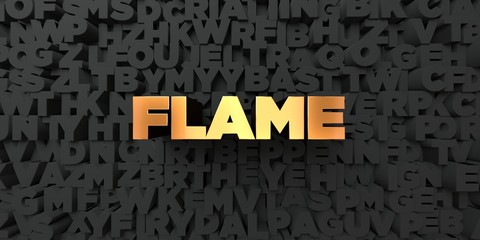 Flame - Gold text on black background - 3D rendered royalty free stock picture. This image can be used for an online website banner ad or a print postcard.