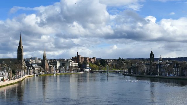 4K video of beautiful Inverness cityscape with river view at Highland, Scotland
