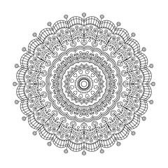 Vector hand drawn doodle mandala with hearts. Ethnic mandala with colorful ornament. Isolated. Tribal floral ornament. Coloring anti stress page for coloring book. Outline. - 125905110
