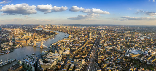 London, England - Panoramic aerial view of London with the famou